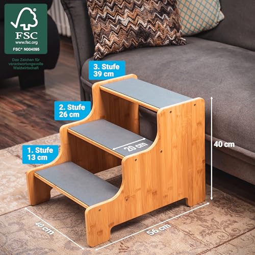AMAZINGs Hundetreppe für kleine, mittlere und schwere Hunde, Katzen. 3 Stufen | Haustiertreppe, Junge und alte Katzen | 40 cm hoch für Sofa, Bett | Gelenkschonender Ersatz zu Hunderampe