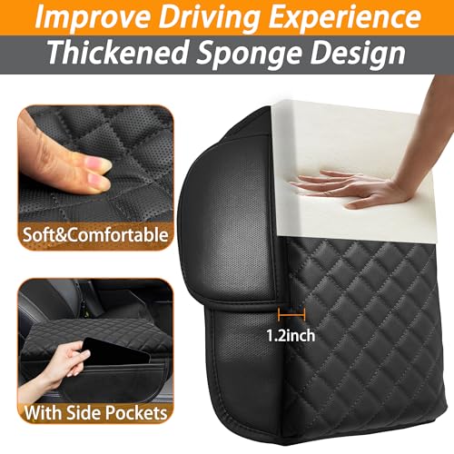 Center Console Cover for Ford Explorer 2026 2025 2020-2024 Accessories 1.2in Thickness Armrest Cover Leather Arm Rest Box Lid Protector Cushion Pad Middle Console Cover with Side Pockets(Black Stitch) by SENSHINE - Used condition - Image 2