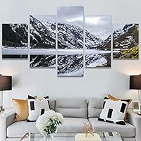 SIGNWIN 5 Panel Canvas Wall Art Winter Lake for Home Decorations Ready to Hang - 60
