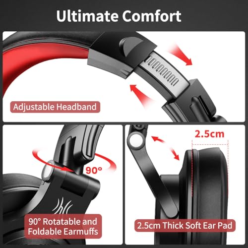 Image of OneOdio A71 (red) PC Headsets with Microphone, Multifunctional Headset with Boom Mic Studio Headphones for Mac Laptop Office Zoom Conference, Wired Over Ear Headset with Volume Control for Gaming