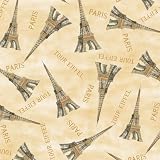 FlashPhoenix Quality Sewing Fabric – Paris France Le Cafe Eiffel Tower Toss Tan Fabric Size 18" x 44" by The Half Yard