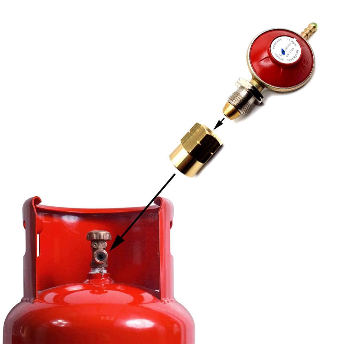 Adattatore per gas con filettatura sinistra in ottone, da bombola di butano a bottiglia standard UK POL propano da 5/8"