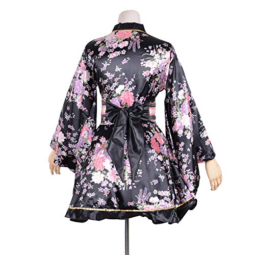 HongH Kimono Bathrobe Costume Japanese Traditional Yukata Cosplay Women\'s Sexy Sakura Pattern (Black), Large - Thumbnail 4