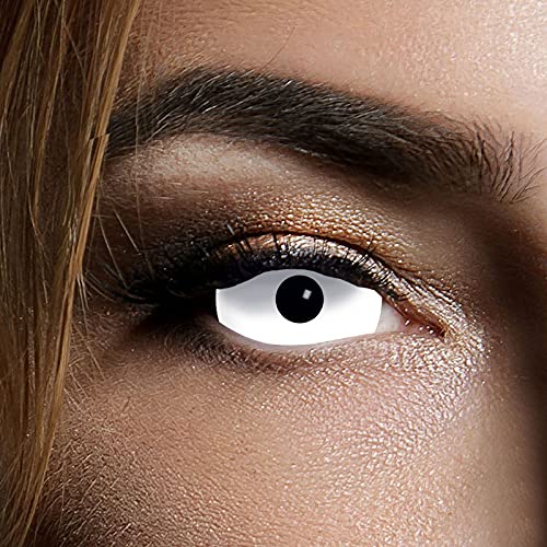 KingofHalloween.de Weiße farbige Kontaktlinsen Sclera White Zombie 1 Paar Zombie Vampir Cosplay Fastnacht Verkleidung Karneval Schminke Halloween Make up ohne Sehstärke