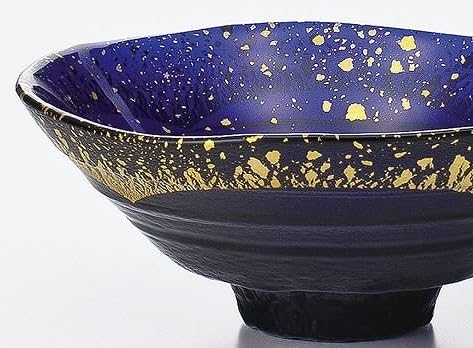 ガラス平茶碗　平茶碗　義山　満天星（金箔　紺碧）（冷茶用） 共箱 Amazon.co.jp: 平茶碗 義山（ガラス）、満天星（金箔 紺碧）（冷茶用