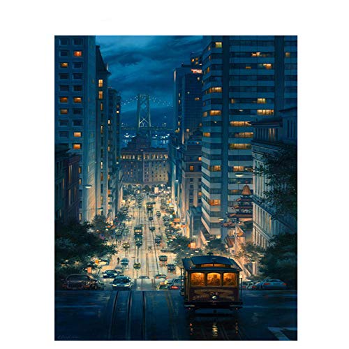 Peinture par numéros de bricolage nuit rue avec toile et acrylique encadré SHD79