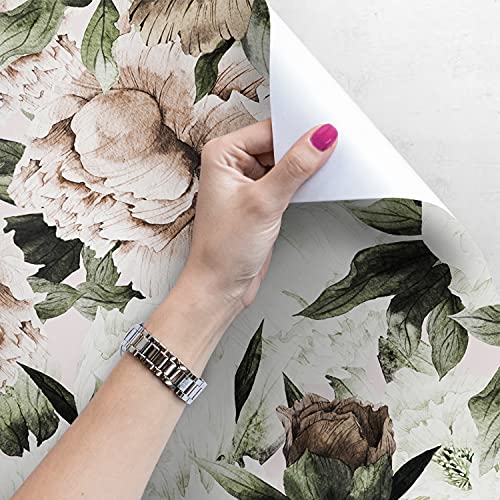 Papier peint auto-adhésif 104x70 cm pivoine blush pour meuble et mur de salon