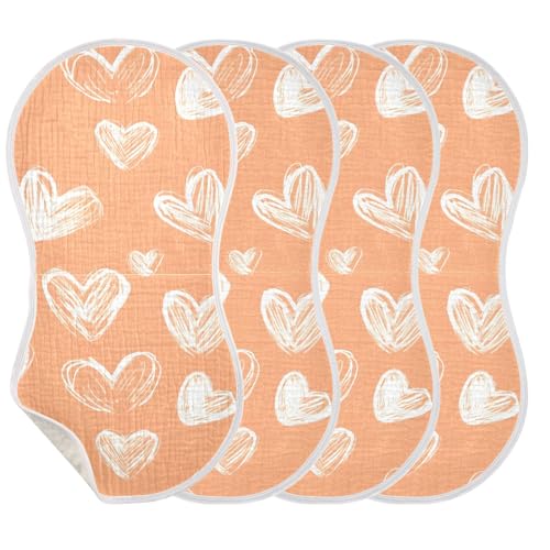 xigua White Heart Muslin Baby Burp Cloths Set of 1, Super Soft & Absorbent Burping Rags, Cotton Burp Clothes Shower Gift for Newborn, Baby Girls and Boys3
