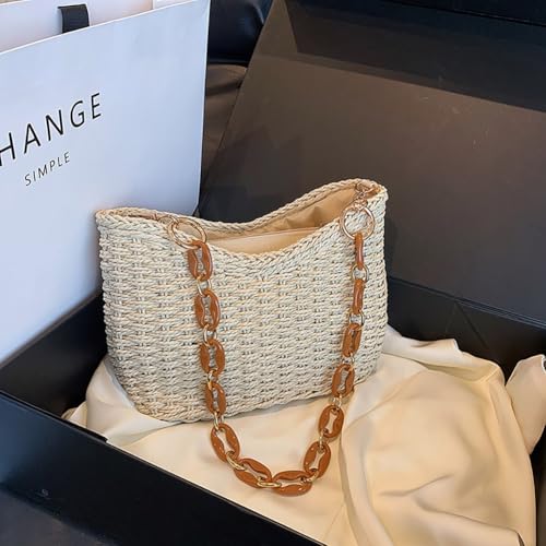 Image of Beaguful Women's Handmade Woven Shoulder Bags Straw Crossbody Purse Stylish Beach Hobo Handbags with Zipper Closure