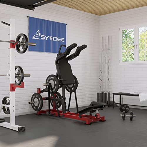 Syedee Hack Squat Machine With Band Pegs, V Squat Machine With Adjustable Footboard, Plate Loaded Lower Body Special Leg Machine Fit 2” Plate, 1000 Lbs Capacity Calf Raise Machine For Home Gym,Red #TOP5