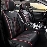 Coverado Front Seat Covers, Car Seat Covers Front Seats, Nappa Leather Waterproof Seat Covers for Car, Car Seat Protectors, Automotive Seat Covers Universal Fit for Most Vehicles(Black&Red)