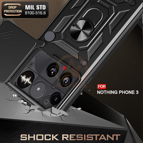 Image of Armor Bumper Back Cover Case for Nothing Phone 3 Rotating Camera Cover, Ring Holder & Kickstand | Heavy Duty & 360 Degree Protection Nothing Phone 3 Back Cover (Black)