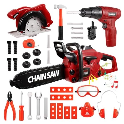 Vextronic Kids Tool Set 36 PCS with Toy Chainsaw Electronic Toy Drill with Sound and Light, Pretend Play Kids Tool Box Construction Toy, Great Toy Tool Set for Toddlers Boys Girls Ages 3+