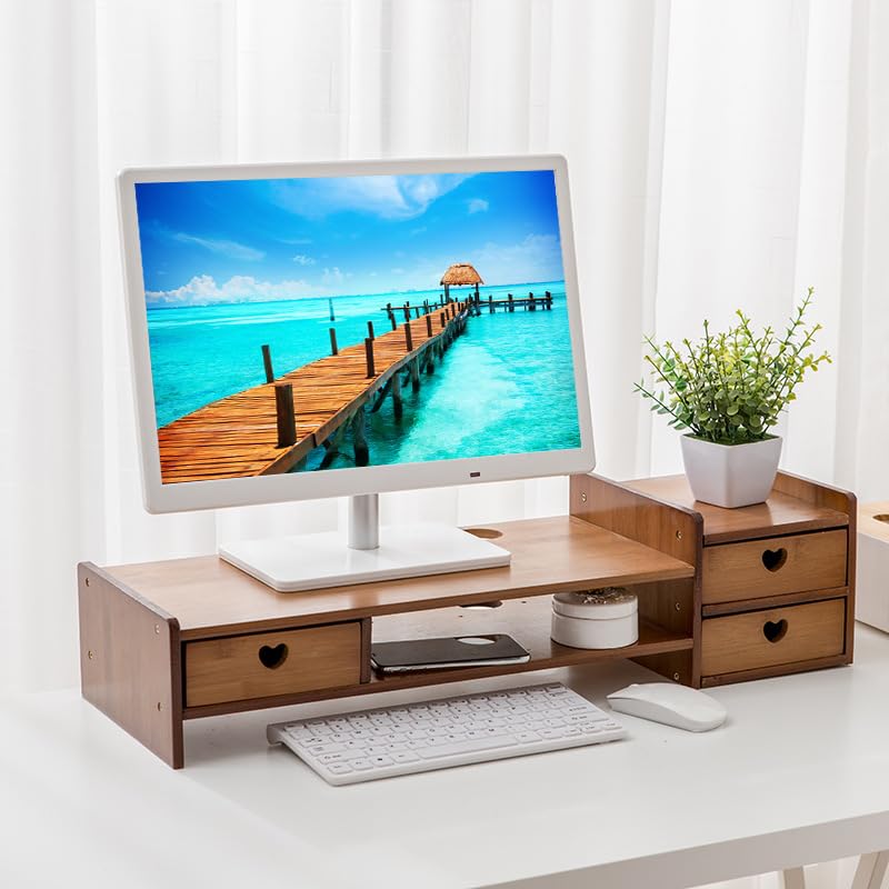Base para monitor con 3 cajones de bambú