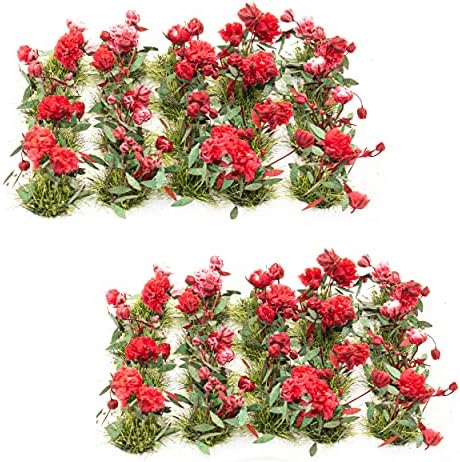 40 Pcs Flower Cluster Flower Vegetation Groups Grass Tufts Miniature Static Scenery Model for DIY Architecture Building Model Railway Train Diorama Garden Scenery Landscape Layout (Red)