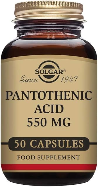 Solgar Pantothenic Acid 550 mg Vegetable Capsules - Pack of 50 - Reduces Tiredness and Fatigue - For Daily Use - Vegan and Gluten Free