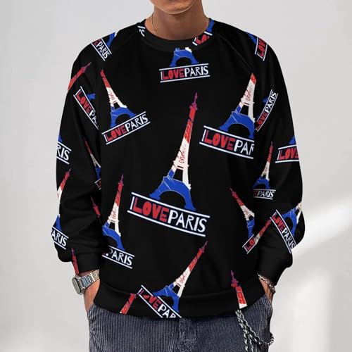 I Love Paris France Eiffel Tower Men's Crewneck Sweatshirt Pullover Long Sleeve Casual Tops2