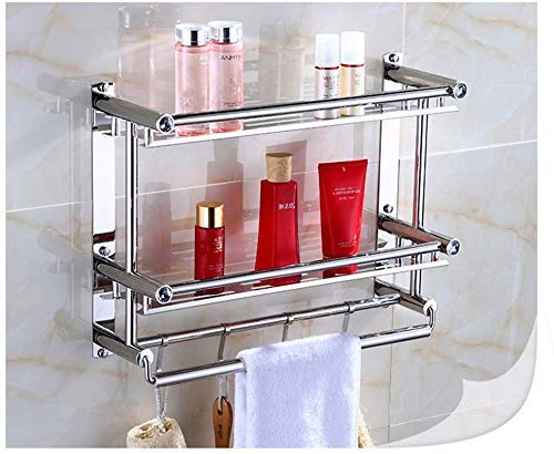 Bathroom Shelf Rectangle Shower Caddy Organizer Stainless Steel with Towel and Hook Wall Mount 3tier 40cm 2tier 50cm