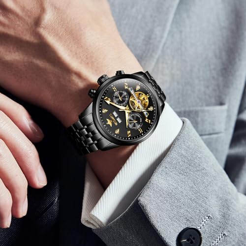 Image of OUPINKE Men Skeleton Watch Automatic Mechanical Luxury Dress Waterproof Sapphire Crystal Wrist Watches for Men