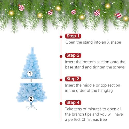 Image of fizzytech 4 Feet Blue Pine Artificial Christmas Tree with 160 Tips | Premium Decorative Look | Pine Needle Material | Metal Stand | Easy 3-Step Assembly | Perfect for Christmas Home Decoration
