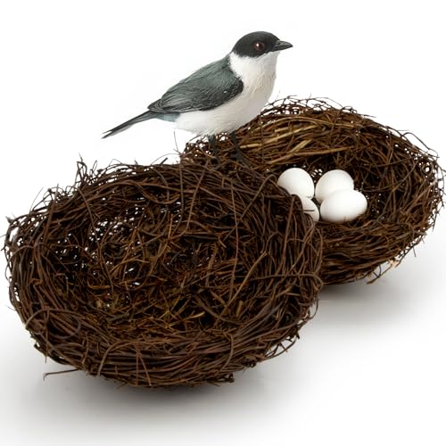 Sukh 2PCS Artificial Bird Nest - Rattan Bird Nests Craft Handmade Easter Decorations Decorative Ornaments Rattan Decor for Birds, Garden, Home, Yard, Wedding, Christmas, Party