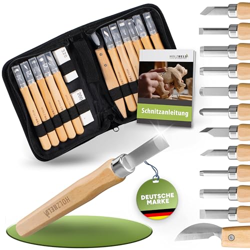 HOLZHELD Schnitzwerkzeug Set (16-teilig) mit Anleitung für 1...