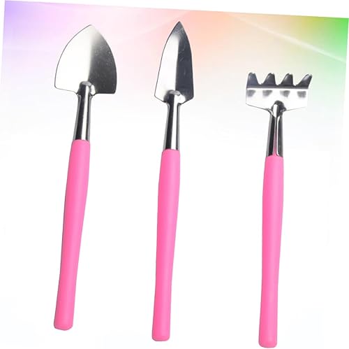 Miniatura 3 de CHILDWEET Mini herramienta de jardín de hierro, pala de mano antideslizante rosa y rastrillo para macetas de interior y exterior, plantación de