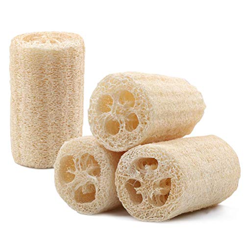 100% Natural Loofah Sponge Set of 4, Premium Organic Loofahs, Non-Scratch Kitchen Scrubbing Sponge for Kitchen, Dining & More