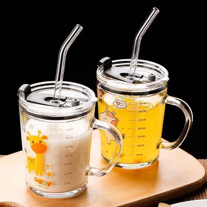 Image of Kamvy Printed Glass Milk Mug with Recipe Design (400ml) Pack of 1 | Transparent Drinking Glass for Coffee, Milk, Juice & Smoothies | Stylish Measuring Tumbler for Home & Kitchen (M Printed)