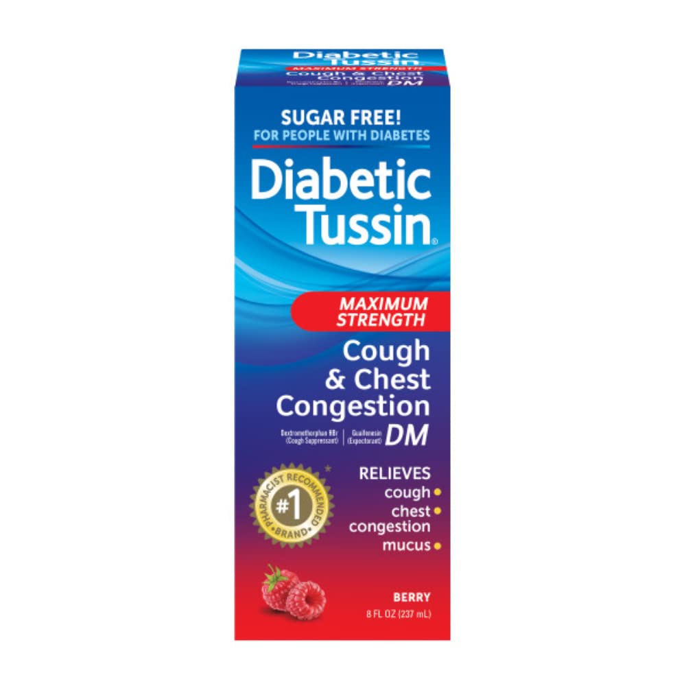Diabetic Tussin DM Max Strength Cough & Chest Congestion Relief, Safe for Diabetics, Berry Flavored, 8 fl oz. (Pack of 1)