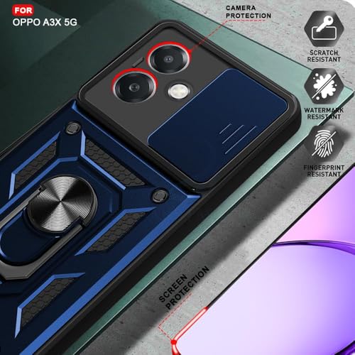 Image of Luxe Back Cover for Oppo A3x 4G / Oppo A3 5G / Oppo A3x 5G | D10 Tough Armor | Sliding Camera Shield | 360 Protection | Kickstand Ring Holder | Military-Grade Shockproof Bumper