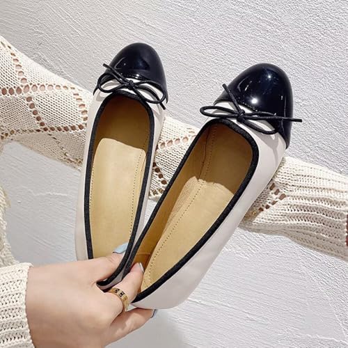 HuangTaiJi Qing Women's Cute Bow-Knot Ballet Flats Round Toe Flat Shoes Comfortable Dress Shoes Slip On Loafers Dressy Office Shoes4