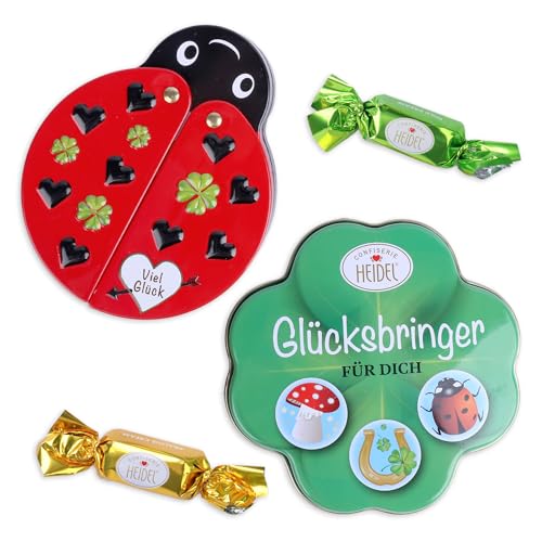 Heidel Pralinen Set - Marienkäfer & Klee Box - Für Männer & Frauen – 9 Schokolade einzeln verpackt – Süßigkeiten Box für Geburtstag, Dankeschön, Ostern & besondere Anlässe