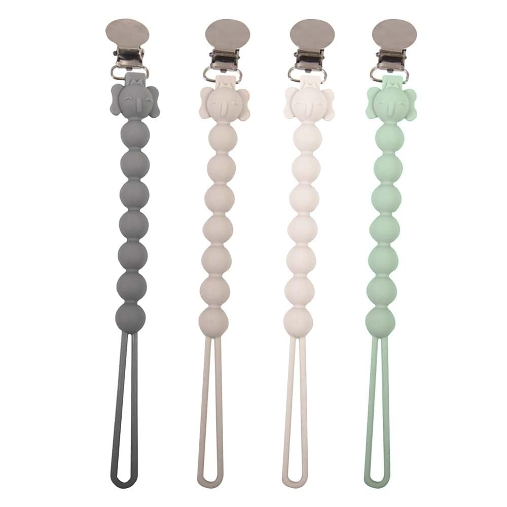 LCHYI 4-Pack Silicone Pacifier Clip Holder with One Piece Design, Soft Flexible Binky Clips with Texture, Teethers Toys Clips, for Baby Boys and Girls (Style 2)