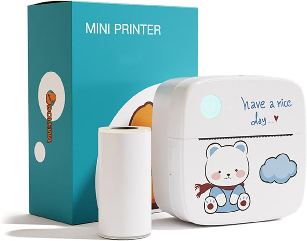 Przenośna mini drukarka, minidrukarka kieszonkowa z 1 rolką papieru, minidrukarki do etykiet, kompaktowe minidrukarki bezatramentowe z silikonową osłoną do drukowania zdjęć, kodów kreskowych, zdjęć/55