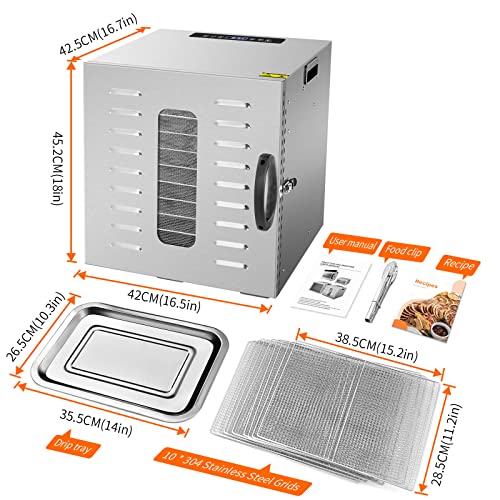 Kwasyo Dörrautomat Edelstahl DA 1000, XXL-Dörrfläche 1,8 m², Dörrgerät Temperatur einstellbar 30-90℃, LED-Display, 24 Std, BPA-frei, mit Rezeptheft, 10 Edelstahl-Dörrtabletts – Bild 4