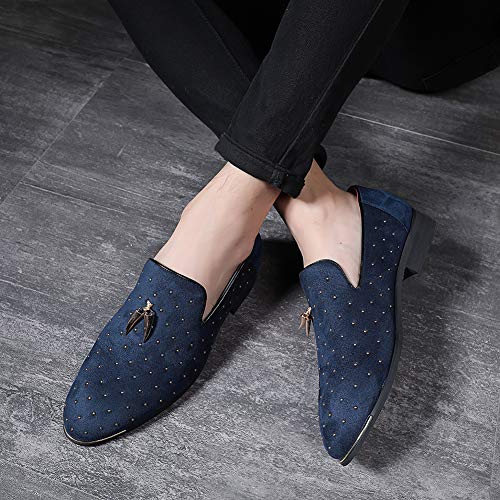 YYQL Men's Gold Rivet Noble Suede Loafers Shoes Pointed Toe Velvet Penny Loafers Party Dress Shoes Size 7-133