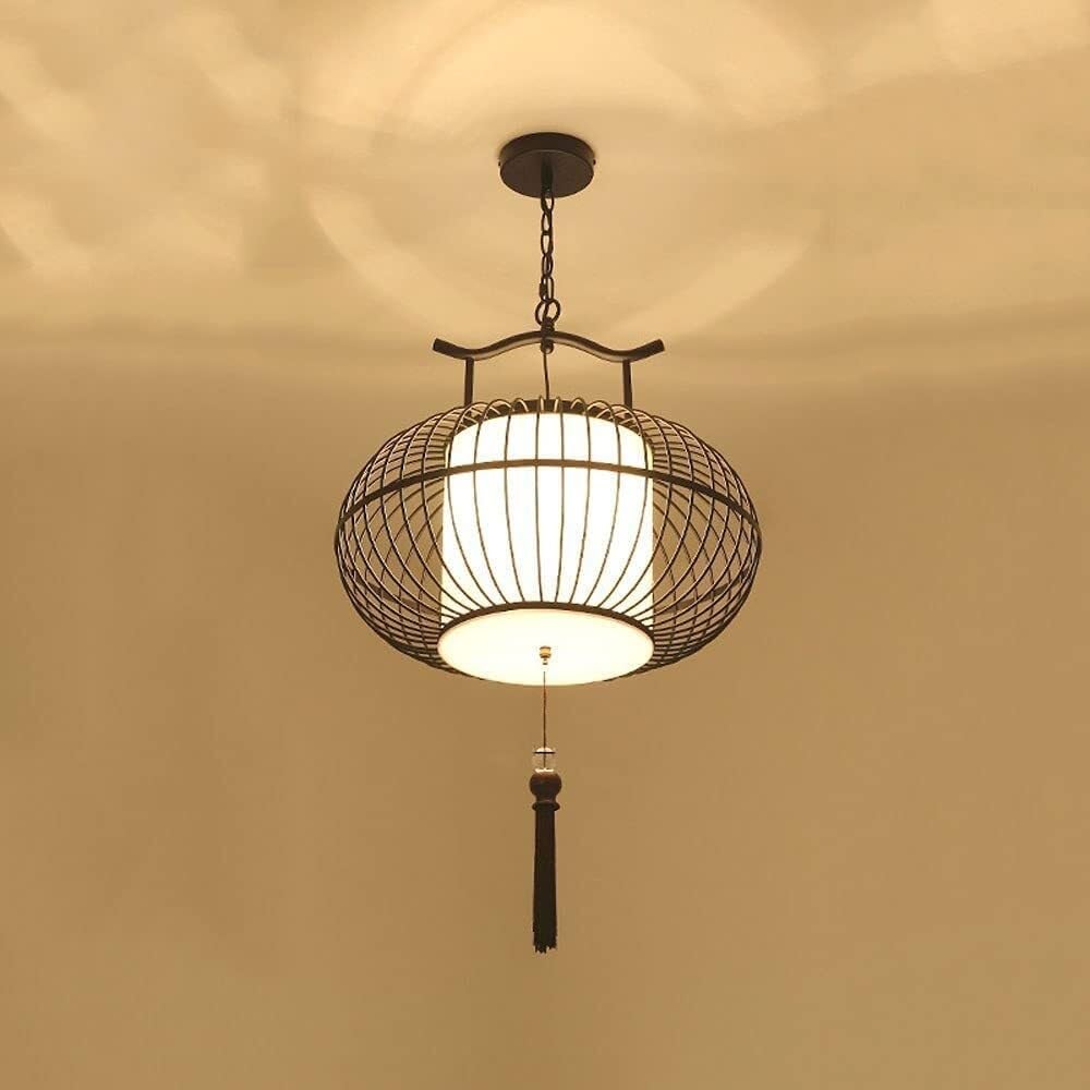 Lustre cage à oiseaux noir anti-éblouissement avec lanterne en tissu E27 pour couloir