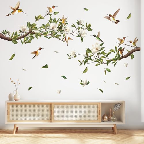 SHUCHING Pegatinas de Pared Rama de Árbol, Vinilos Decorativos Magnolia Blanca, Vinilo Adhesivo Pared Salón Dormitorio Habitación