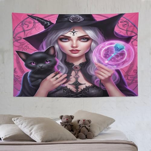 Tenture Halloween de salon avec impression 3D sorcière pour décoration murale