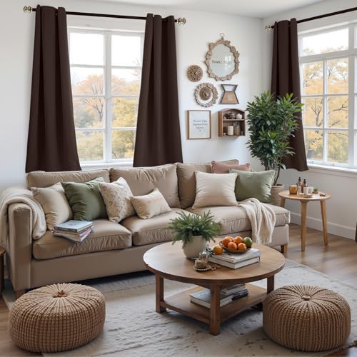 Image of YoungsTex Brown Blackout Curtains 45 Inch Length for Window - Short Thermal Insulated Drapes with Grommet Chocolate Room Darkening for Kitchen Bedroom, 2 Panels, 42 x 45 Inch