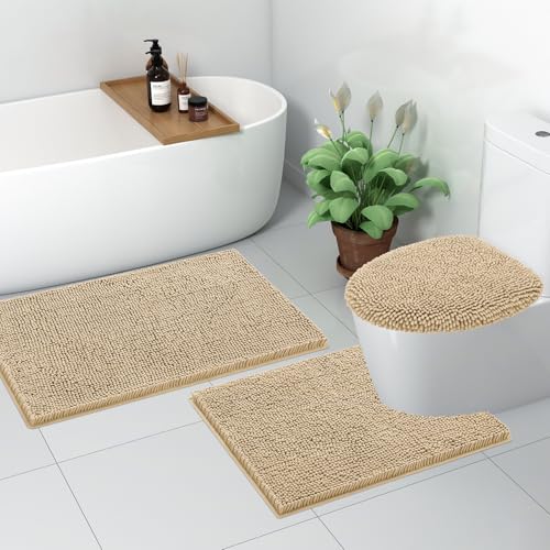 Image of Smiry Soft Chenille Bathroom Toilet Lid Cover, Machine Washable Covers, 17.5x15, Fits Most Round, Elongated and Oblong Lids, Accessories Decor, Beige