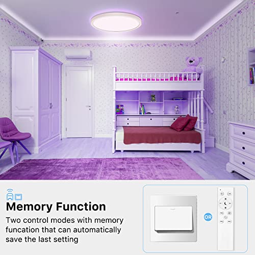 BLNAN RGB LED Flush Mount Ceiling Light, 12Inch 24W Dimmable 3000K