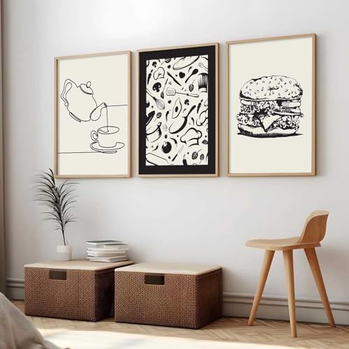 Image of HOTHOUSE Kitchen poster With Frame For Living Room Bed Room Hotel Wall Decor Digital Reprint engineered wood Set of 3 (10X13 inch)