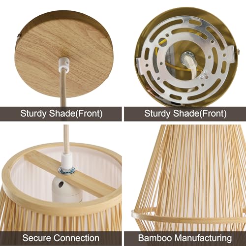 Image of 12 inch Boho Pendant Light, Bamboo Basket Hanging Lamp