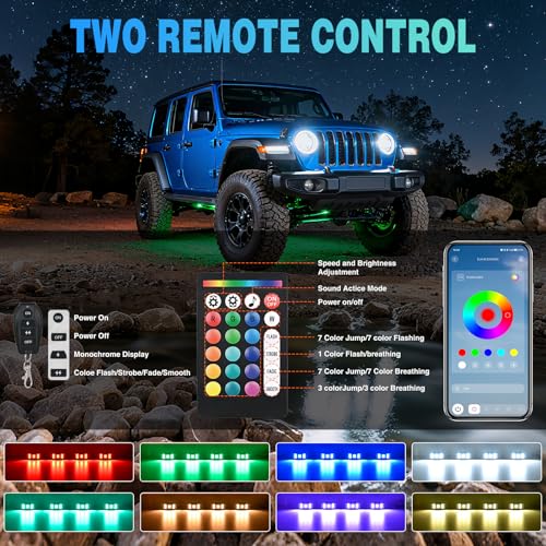 Image of Nilight RGBW LED Rock Lights Kit, 8 Pods 22LED Wide Angle Remote & Bluetooth App Dual Control with Music Modes Multicolor Underglow Neon Wheel Well Light Fit for ATV UTV SUV Offroad Truck RZR Boat