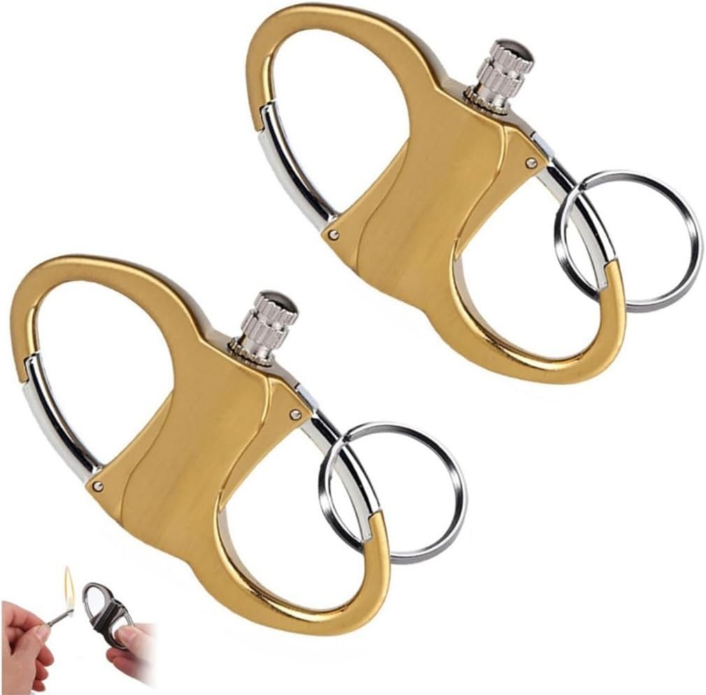 Metal Keychain Lighter, Permanent Match Kerosene Lighter, Outdoor Portable, Suitable for Outdoor Camping Gift(2pack Gold)
