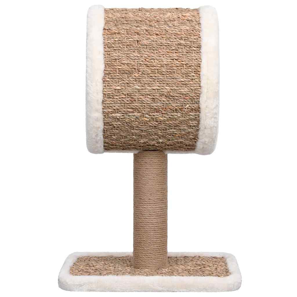 Katzen-Kratzbaum mit Tunnel und Spielzeug 56 cm Seegras Beige Kratzmöbel Kletterbaum für Wohnung Ecke zum Kratzen und Ruhen