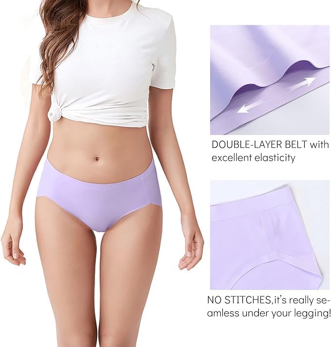 Image of LOURYN KOULYN No Show Underwear for Women Seamless High Cut Briefs Mid-Waist Soft No Panty Lines,Pack of 5