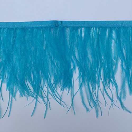 Sowder Ostrich Feathers Trims Fringe with Satin Ribbon Tape for Dress Sewing Crafts Costumes Decoration Pack of 2 Yards(Turquoise)